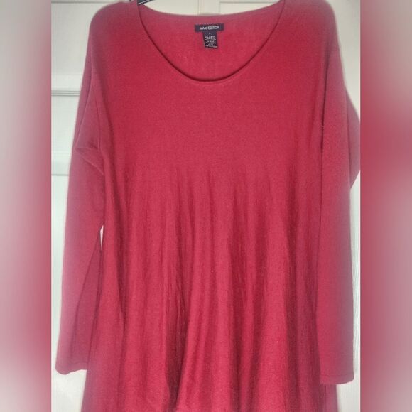 Max Edition L Red WOOL Blend Longsleeves Knit Women's Sweater Tunic - Picture 2 of 6